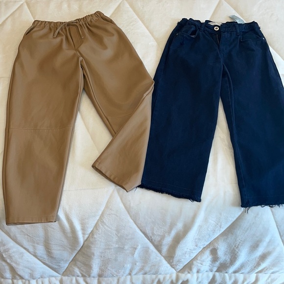 Zara kids Bottoms Zara Kids Faux Beige Leather Pants Size Dark Blue Jeans Wide Leg Size 9